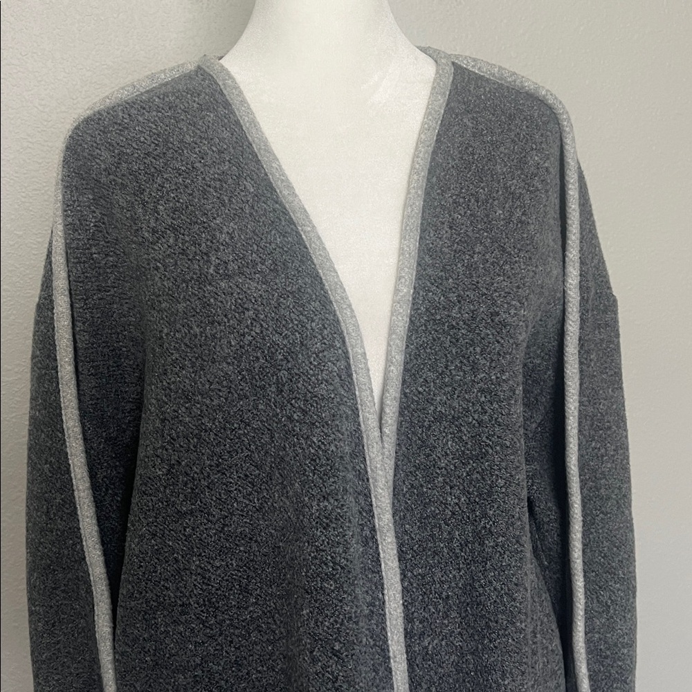 Zara Long Open Fleece Cardigan Gray Size Large
